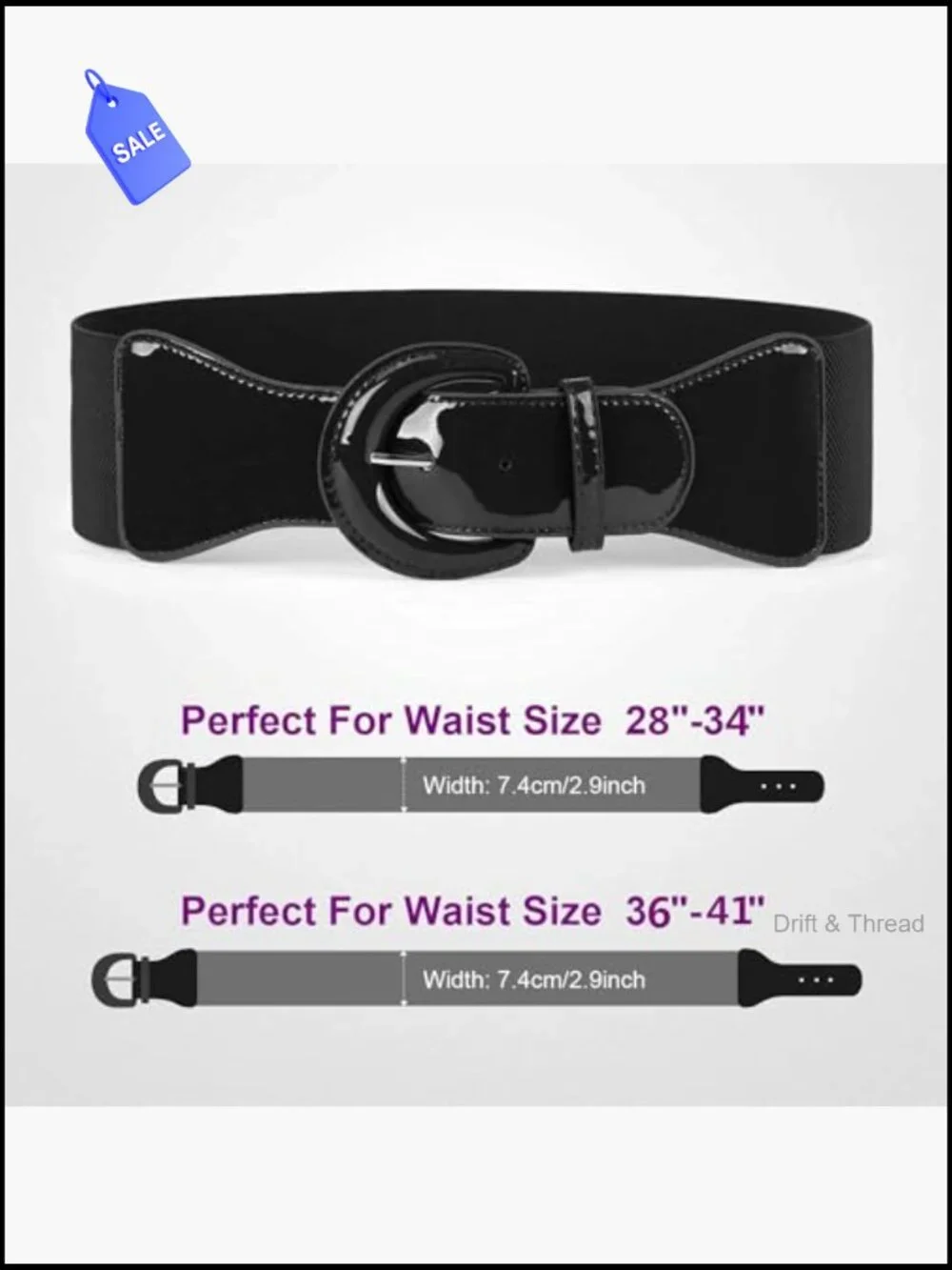 Wide Elastic Stretch Belt Vintage Chunky Buckle Patent Leather Waist Belt for